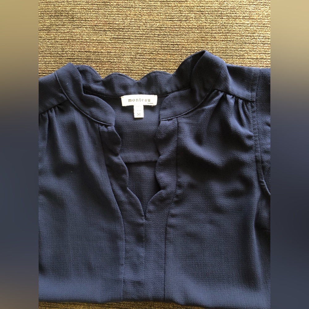 Monteau Navy Blue Scalloped Blouse - Medium - Picture 2 of 5